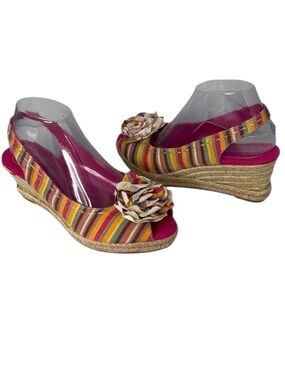NATURALIZER Bibi Stripe Flower Appliqué Wedge Espadrilles Slingbacks Size 8